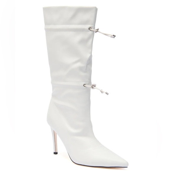 AZALEA WANG Ivory Vegan Leather Slouchy Stiletto Boots - Picture 3 of 5